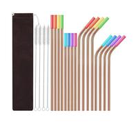 Wzxksoac 1 Set- Stainless Steel Straw Set Silicone Mouth Portable Metal Straw Brush Easy to Use, Rose Gold