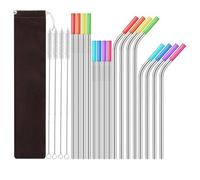 Wzxksoac 1 Set- Stainless Steel Straw Set Silicone Mouth Portable Metal Straw Brush Easy to Use, Silver