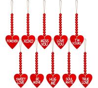 Wzxksoac 10 Pieces Valentine's Day Wooden Bead Garlands Heart Rustic Farmhouse Beads Ornaments for Holiday Parties Decoration