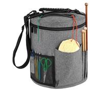 Wzxksoac 11x13 Yarn Organizer Storage Bag for Crochet-Zippered Lid, Side Pockets, Carry Handle& Detachable Shoulder Strap Grey