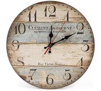 Wzxksoac 12 Inch Silent Vintage Wooden Round Wall Clock Numerals Vintage Rustic Style Wooden Round Home Decor Wall Clock