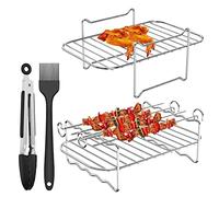 Wzxksoac 2Pcs Air Fryer Rack Compatible for Dual Air Fryer with Barbecue Sticks Oil Brush Clip Non-Stick Air Fryer Rack