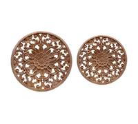 Wzxksoac 2Pcs Carved Flower Carving Round Wood Appliques for Furniture Cabinet Unpainted Wooden Mouldings Decal Decorative Figurine - 15x15x0.8cm & 10x10x0.8cm