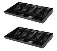Wzxksoac 2X Money Cash Coin Register Insert Tray Replacement Cashier Drawer Storage Cash Register Tray Box Classify Store Black