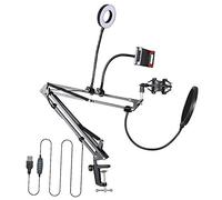 Wzxksoac -35S Microphone Stand Kit with LED Ring Light Scissor Arm Stands for Computer Laptop PC Karaoke Studio Recording