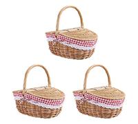 Wzxksoac 3X Country Style Wicker Picnic Basket Hamper with Lid and Handle & Liners for Picnics, Parties and BBQs
