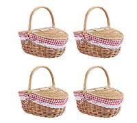 Wzxksoac 4X Country Style Wicker Picnic Basket Hamper with Lid and Handle & Liners for Picnics, Parties and BBQs