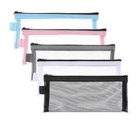 Wzxksoac 5-Piece Pencil Bag, Transparent Exam Pencil Bag Simple Nylon Mesh Zipper Pencil Bag Cosmetic Bag Stationery Storage Bag