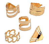 Wzxksoac 5Pcs/Set Classic Trendy Bague Punk Joint Circle Mid-Finger Rings Set For Women Adjustable Gold Geometrical Hollow Party Ring