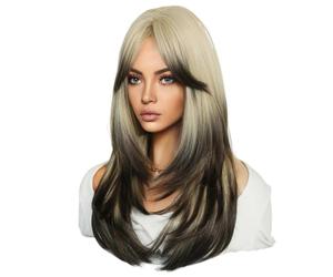 Wzxksoac 64cm European and American Simulation Wig Female Long Hair Center Parted Full Head Set Long Hair Female Set Head Wig,E