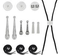 Wzxksoac Bolo Tie Finding Kit, Silver Bolo Tie Tip Buckle Replacement with End 3Pcs Round Slides& 3 Strands Nylon Cord B