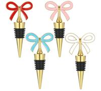 Wzxksoac For Holiday Party Gift- 4 Pcs Reusable Wine Stopper Set with Silicone Seal, Vacuum Bottle Corks for Women, Christmas Gold