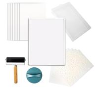 Wzxksoac Gel Printing Plate Kit 8" by 10", Reusable Gel Printing Plate, Stencil Set, for Art Monoprinting, Card Making, with Printing Paper Included