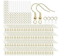 Wzxksoac Hypoallergenic Ear Wires Fish Hooks, 600 Pcs Earring Making Supplies Kit Featuring Earring Backs and Jump Rings Gold