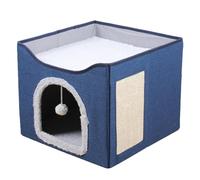 Wzxksoac Large Cat Bed with Ball Hanging and Scratch Pad Double Layered Foldable Cat Beds for Indoor Cats Sleeping All Seasons,C