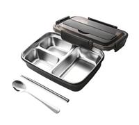 Wzxksoac Leak-Proof Stainless Steel Easy-Clean Container with 3/4 Compartments for Students and Office Workers, Lunch Box Black