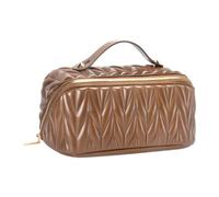 Wzxksoac Leather Travel Makeup Bag Large Capacity Toiletry Bag Organizer for Women with Waterproof Interior Pocket, Easy Install Easy to Use Brown