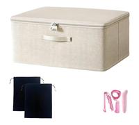 Wzxksoac Locking Adult Game Toy Storage Organizer with Lock Box Bins& 2 Drawstring Bags- Toys Storage Bags Beige