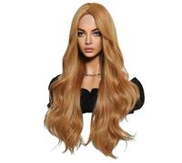 Wzxksoac Medium Parted No Bangs Head Covering Fiber Simulation European American Wigs Autumn Leaf Yellow 70CM Long Curly Wig
