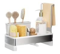 Wzxksoac Multi-Functional Kitchen Bath Storage Box for Cleaning Supplies- Stainless Steel Sponge Rack with Drain for Towels Brushes White