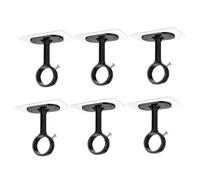 Wzxksoac No Drill Ceiling Mount Rod Brackets 6 Pack, Heavy Duty Self-Adhesive Holders, Adjustable Hooks Hanging Black