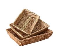 Wzxksoac Rattan Woven Breads Basket Set of 3, Stackable Fruit Baskets for Food Serving,Display,Home Kitchen,Restaurant,Outdoor