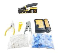 Wzxksoac RJ45 Crimp Tool Kit with Cable Tester, Wire Cutter, Blades 50 Cat 6 Connectors and Strain Relief Boots