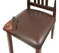Wzxksoac Strechable Water- Pu Leather Seat Cover Waterproof for Dining Chairs- 4PCS Set for Kitchen Use Brown
