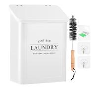 Wzxksoac Wall Mounted Lint Bin for Laundry Room, Metal Lint Container with Lid and Brush, Magnetic Lint Box for Dryer White