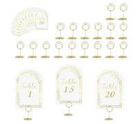 Wzxksoac Wedding Table Number 1-20 with 20Pcs Table Number Holders,White Gold Table Number Cards with Place Card Holders