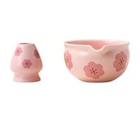 Wzxksoac Whisk Holder and Tea Bowl Set-2 Pieces Traditional Japanese Matcha Bowl for Table Tea Ceremony Party Gift Snowflake Pink