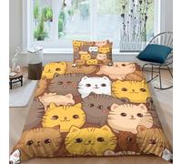 WZXYMXDP Teens, Kids Single Duvet Cover Set, 3D Printing Cute Cat Single Duvet Cover Sets, Soft Microfiber Cat Lover Duvet Cover Single with Zipper Closure(Single（135x200cm）)