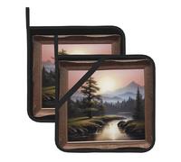 WZYCWB 2-Piece Heat-Insulating Pot Holder, Square 8 * 8 inches, Essential for Kitchen Cooking, Easy to Clean Distant Mountains and Rivers Printed