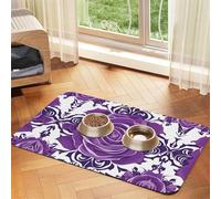 WZYCWB 30x45cm Beautiful Purple Roses Printed Pet Absorbent Placemats - Non-Slip Food Mats for Dogs and Cats Food Bowls and Water Placemats