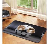 WZYCWB 30x45cm Black and White Football Patterned pet placemat Food mat - for cat and Dog Food Bowl mats, Foldable and Easy to Store