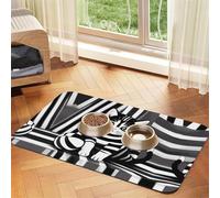 WZYCWB 30x45cm Black and White Striped Kitten Patterned pet placemat Food mat - for cat and Dog Food Bowl mats, Foldable and Easy to Store