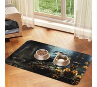 WZYCWB 30x45cm Black Bird and Flower Patterned pet placemat Food mat - for cat and Dog Food Bowl mats, Foldable and Easy to Store