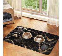 WZYCWB 30x45cm Black Gold Marble Patterned pet placemat Food mat - for cat and Dog Food Bowl mats, Foldable and Easy to Store