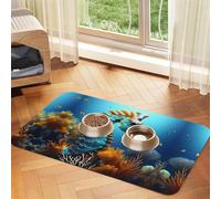 WZYCWB 30x45cm Blue Seahorse Patterned pet placemat Food mat - for cat and Dog Food Bowl mats, Foldable and Easy to Store