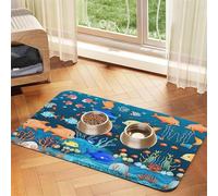WZYCWB 30x45cm Blue Underwater World of Fish Patterned pet placemat Food mat - for cat and Dog Food Bowl mats, Foldable and Easy to Store