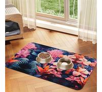 WZYCWB 30x45cm Colorful Tropical Plant Leaves Patterned pet placemat Food mat - for cat and Dog Food Bowl mats, Foldable and Easy to Store