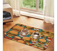 WZYCWB 30x45cm Cute Burger Fries Printed Pet Absorbent Placemats - Non-Slip Food Mats for Dogs and Cats Food Bowls and Water Placemats