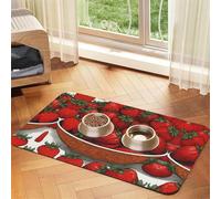 WZYCWB 30x45cm Cute Strawberries Printed Pet Absorbent Placemats - Non-Slip Food Mats for Dogs and Cats Food Bowls and Water Placemats