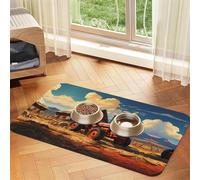 WZYCWB 30x45cm Farm Red Tractor Patterned pet placemat Food mat - for cat and Dog Food Bowl mats, Foldable and Easy to Store