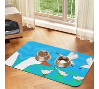 WZYCWB 30x45cm Happy White Goose Patterned pet placemat Food mat - for cat and Dog Food Bowl mats, Foldable and Easy to Store
