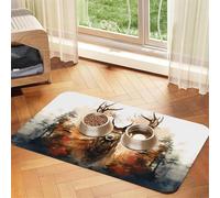 WZYCWB 30x45cm Little Deer Forest Patterned pet placemat Food mat - for cat and Dog Food Bowl mats, Foldable and Easy to Store