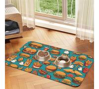 WZYCWB 30x45cm Lots of Cartoon Burger Fries Printed Pet Absorbent Placemats - Non-Slip Food Mats for Dogs and Cats Food Bowls and Water Placemats