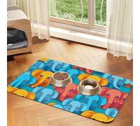 WZYCWB 30x45cm Multicolor Cartoon Elephant Patterned pet placemat Food mat - for cat and Dog Food Bowl mats, Foldable and Easy to Store