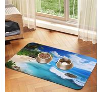 WZYCWB 30x45cm Nice Beach Patterned pet placemat Food mat - for cat and Dog Food Bowl mats, Foldable and Easy to Store