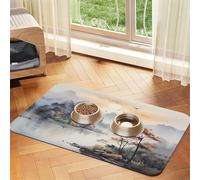 WZYCWB 30x45cm Painting of Birds and Mountains Patterned pet placemat Food mat - for cat and Dog Food Bowl mats, Foldable and Easy to Store